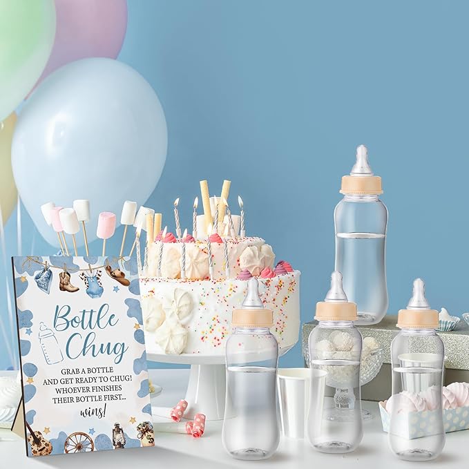 TrelaCo Cool Baby Shower Games Bottle Chug Sign and 12 Pcs Baby Bottle Shower - Image 6