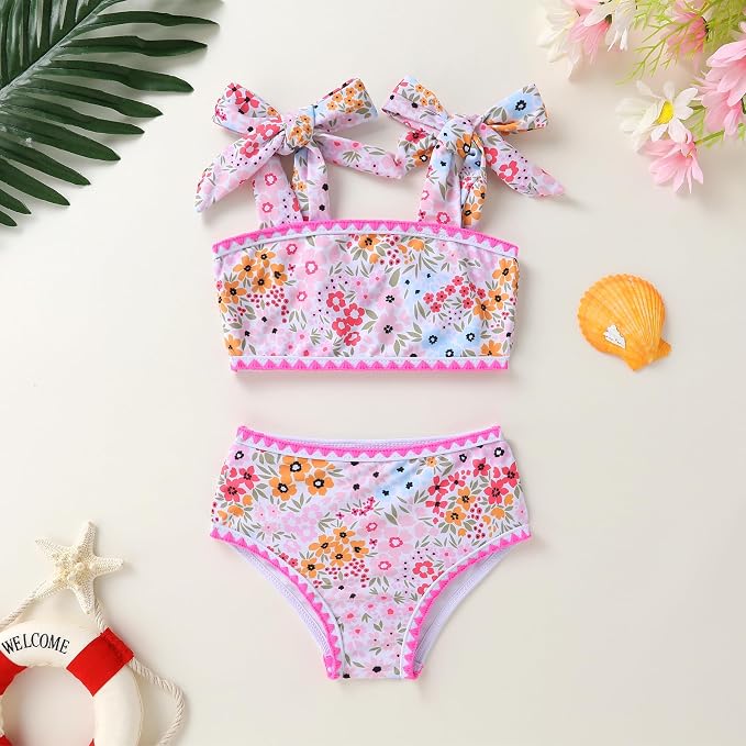 YOUNGER TREE Toddler Girls Two Pieces Swimsuit Color Block Stripe Swimwear - Image 2