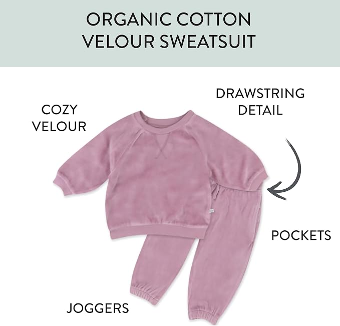 HonestBaby Baby 2-Piece Cozy Velour 100% Organic Cotton Sweatshirt and Jogger - Image 2