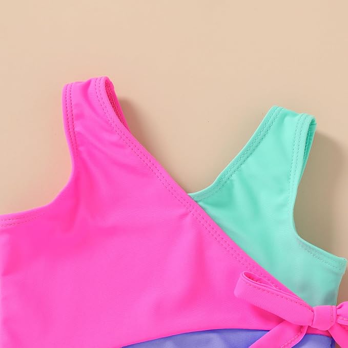 Happy Town Toddler Swimsuit Girl One Piece Bathing Suit Color Block Swimwear - Image 3