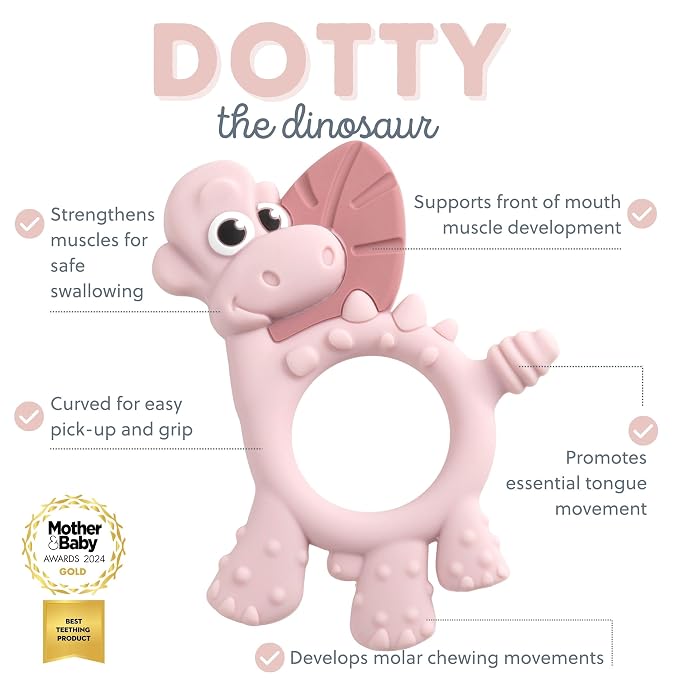 Bibado - Dotty The Dinosaur Teething Toys, Blush - Multi-Sensory Teether - BPA - Image 4