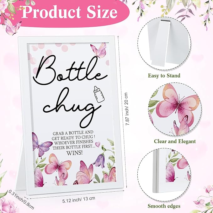 Roowest Bottle Chug Baby Shower Game Favors Including Pink Butterfly Theme - Image 2