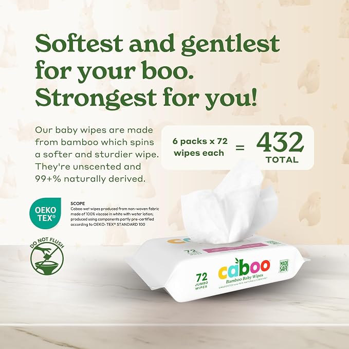 Caboo Baby Wipes, Made with Bamboo Viscose, Certified Made Safe Ingredients - Image 2
