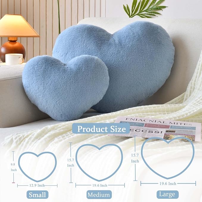 Dusty Blue Heart Pillows, Cute Heart Decorative Pillow, Heart Shaped Throw - Image 2