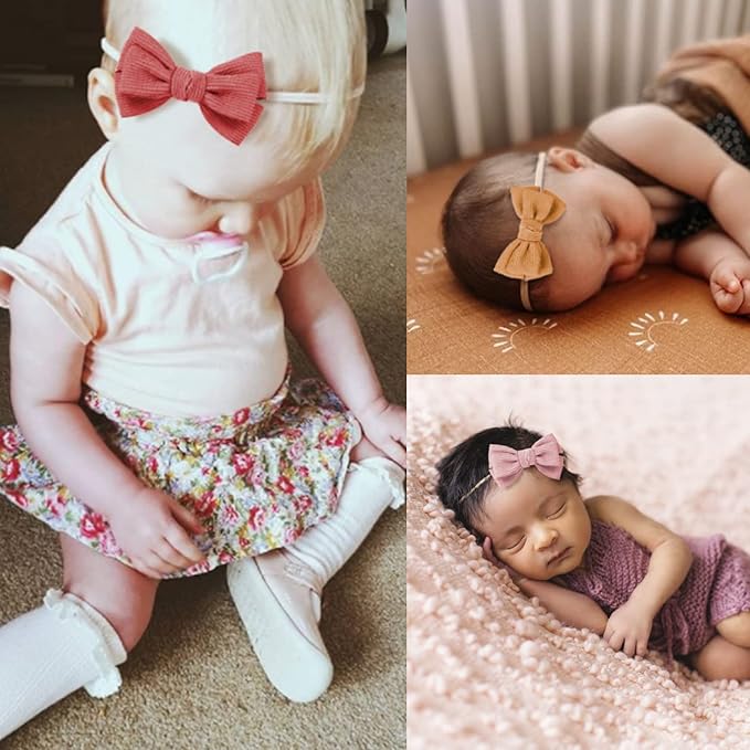 Baby Girl Headbands and Bows, Newborn Infant Toddler Nylon Elastics Hairbands - Image 2