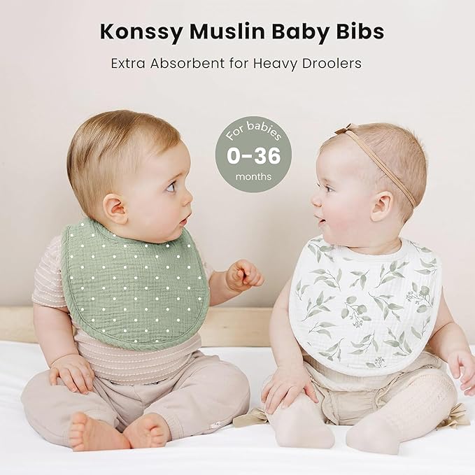 Konssy Muslin Baby Bibs 8 Pack Baby Bandana Drool Bibs Cotton - Image 2