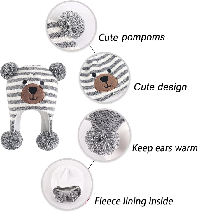 LANGZHEN Toddler Kids Infant Winter Hat, Earflap Knit Warm Cap Fleece Lined - Image 4