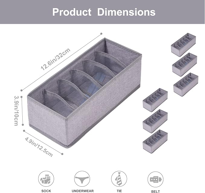 Qozary 6 Pack Sock Underwear Drawer Organizer Dividers, Collapsible Cabinet - Image 2