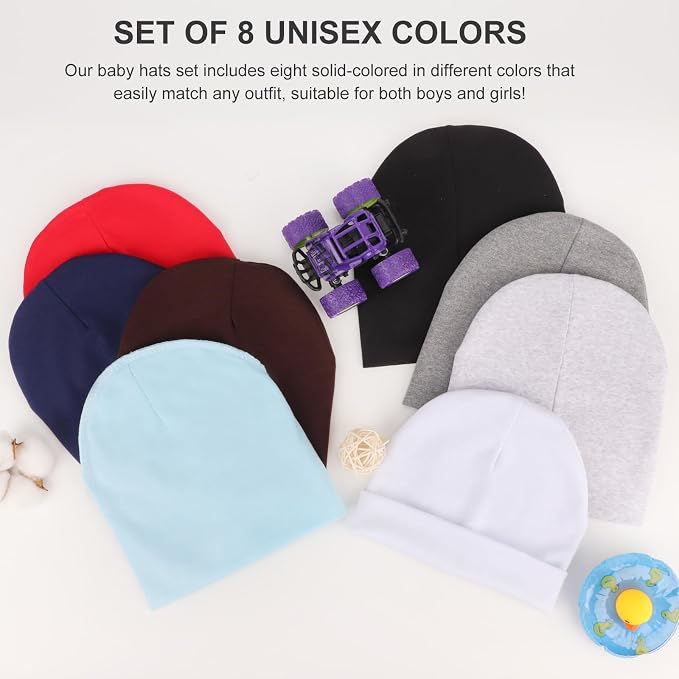 DRESHOW BQUBO 8 Pack Unisex Baby Beanie Hat Infant Toddler Kid Hats Baby Soft - Image 6