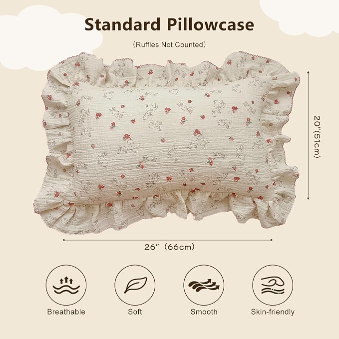 BuLuTu Rabbit Floral Toddler Pillowcase Muslin Cotton Kids Pillow Case Standard - Image 2