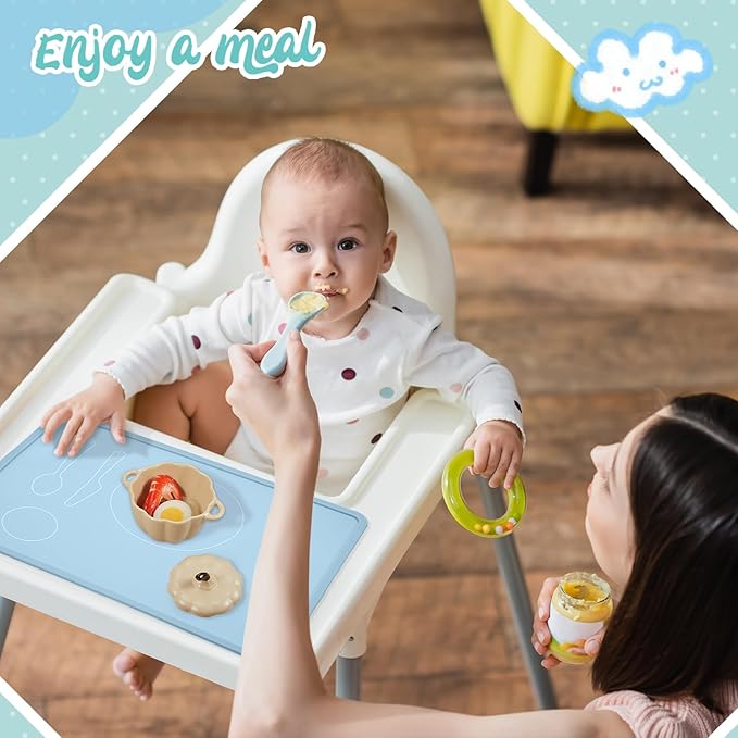 Zhehao 4 Pcs Montessori Kids Placemat 16 x 12'' Non Slip Baby Silicone Placemats - Image 5