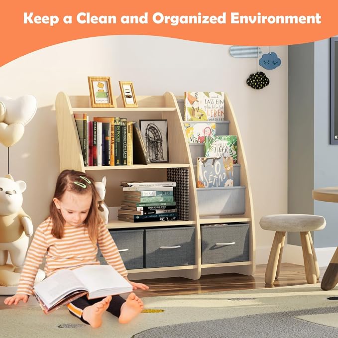 Kids Bookshelf Wood Toy Storage Organizer Cabinet Children Bookcase Toddler - Image 4