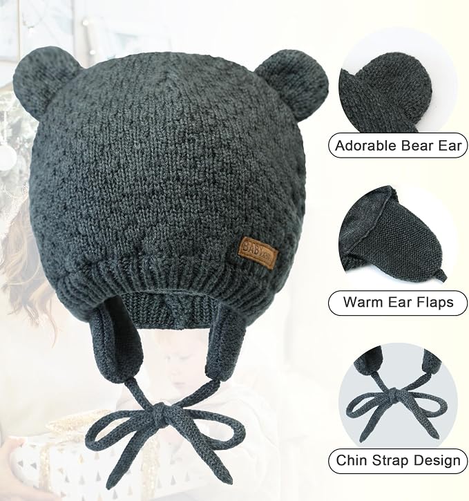 XIAOHAWANG Baby Hat Cute Bear Toddler Earflap Beanie Warm - Image 3
