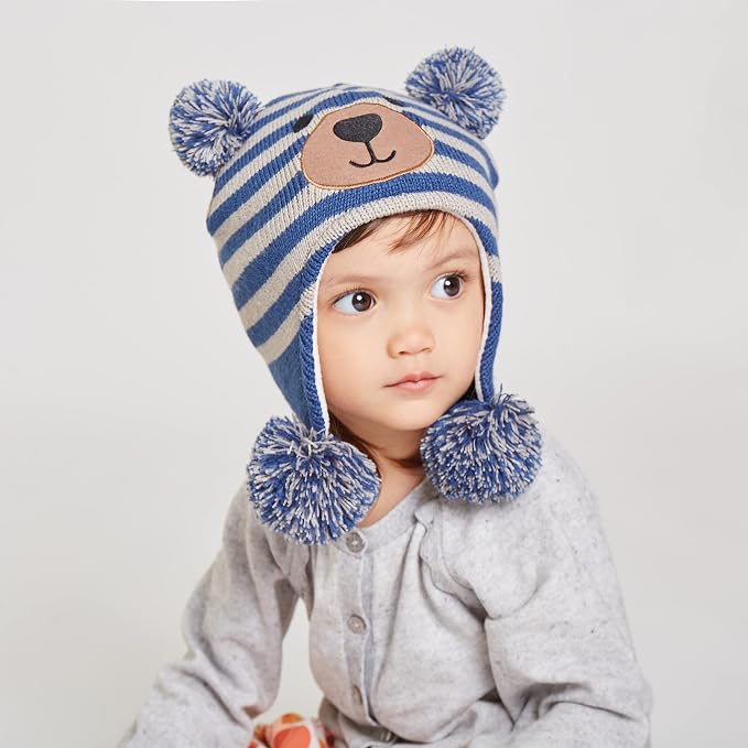 LANGZHEN Toddler Kids Infant Winter Hat, Earflap Knit Warm Cap Fleece Lined - Image 3