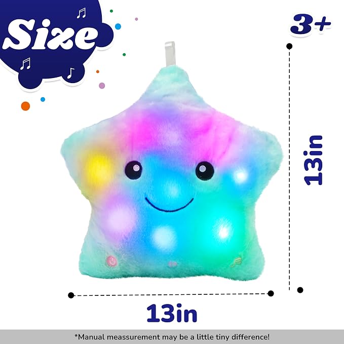Cuteoy 13" Musical Green Star Plush Pillow Glowing Twinkle Night Light Stuffed - Image 3