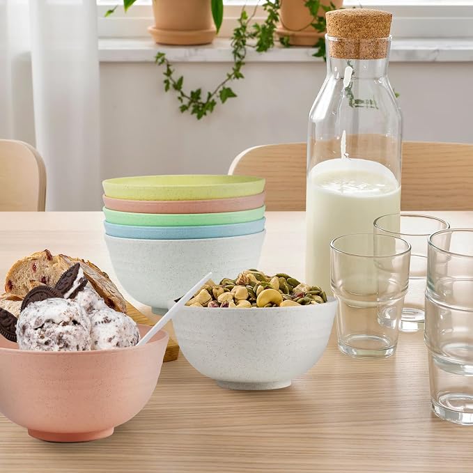 10oz Wheat Straw Bowls Set of 6, Unbreakable Ice Cream Bowl Sets - Image 6