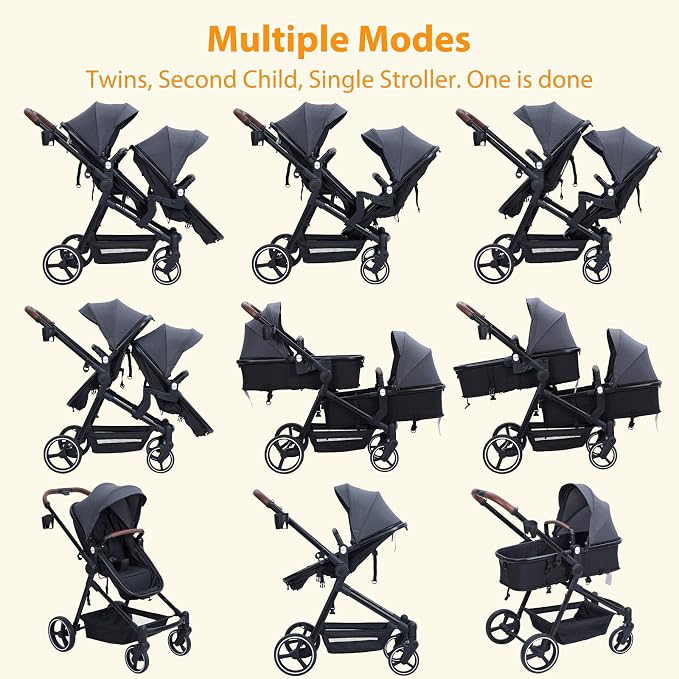 Tandem Double Stroller Newborn and Toddler, Foldable Twin Stroller - Image 2