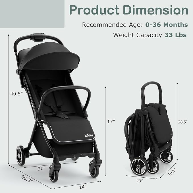 INFANS Lightweight Baby Stroller, Ultra-Compact Fold Airplane Ready Travel - Image 8