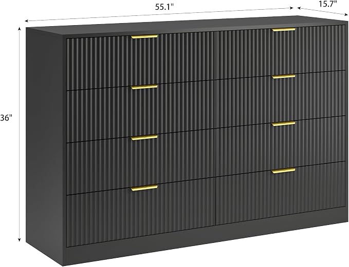 8 Drawer Dresser for Bedroom, Modern Fluted Double Dresser, Wooden Beside Table - Image 2