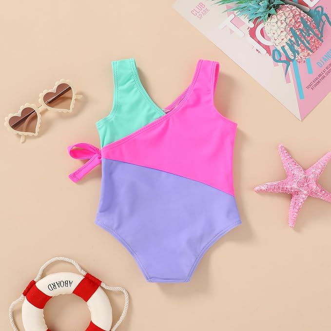 Happy Town Toddler Swimsuit Girl One Piece Bathing Suit Color Block Swimwear - Image 2