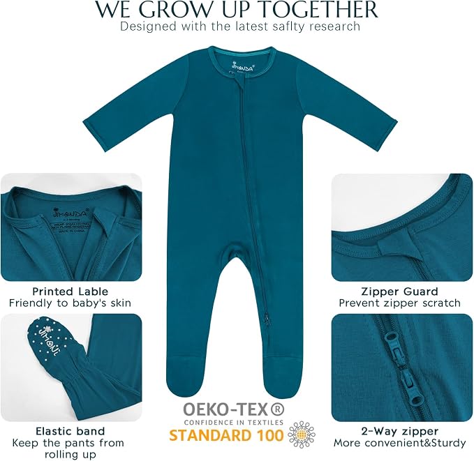 Jimonda Baby Romper Boys Girls Bamboo Pajamas 2-Way Zipper Footed Unisex Zip-Up - Image 3