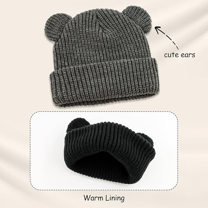 Toddler Boy Winter Hat Baby Knit Beanie Girl Warm Hats Kid Bear Ear Beanies - Image 4