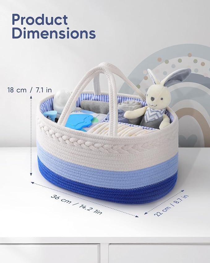 Maliton Baby Diaper Caddy Organizer, Cotton Rope Diaper Caddy Basket, Large - Image 2
