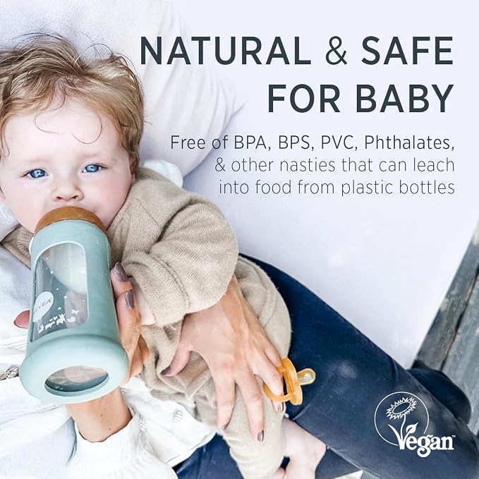 HEVEA Plastic-Free Wide Neck Glass Baby Bottle - Image 4