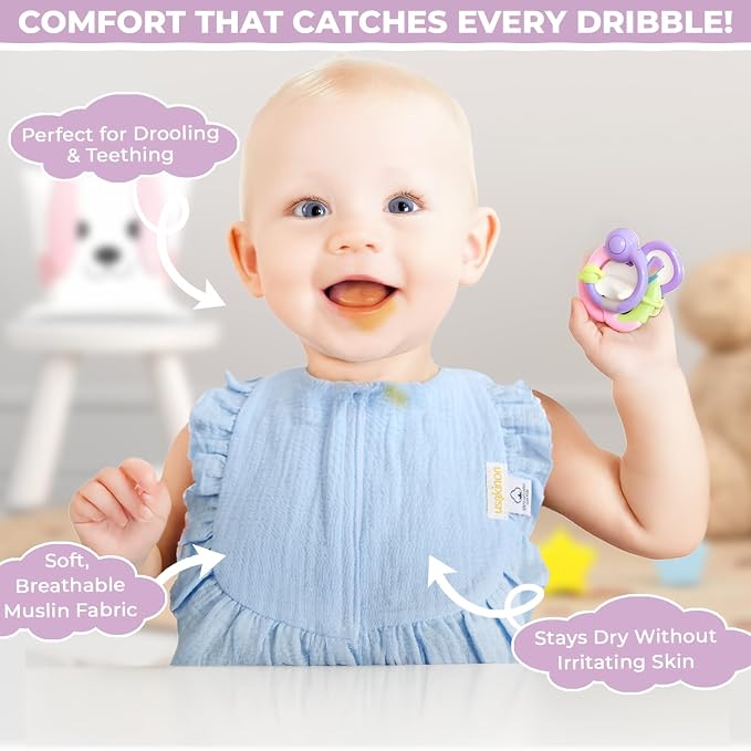 usakinon® 100% Organic Muslin Cotton Baby Bibs 2 Pack – Soft, Absorbent & Safe - Image 4