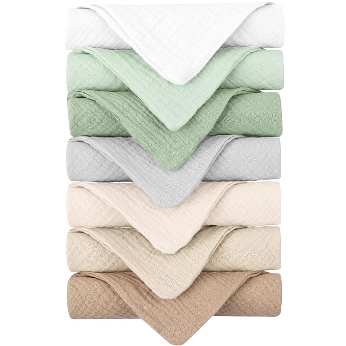 Konssy Baby Muslin Washcloths 7-Pack, 100% Cotton Baby Bath Washcloths by Konssy