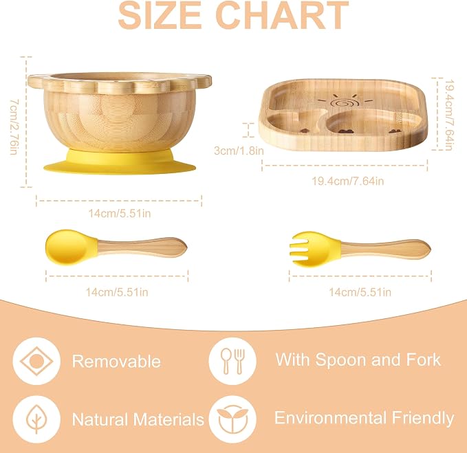 Suction Plates Bowls Set for Baby Toddler Non-Toxic Bamboo Feeding Set - Image 7