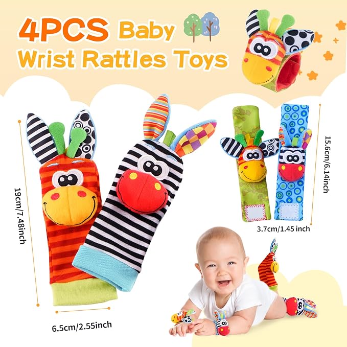 Baby Toys 0-6 Months, Wrist Rattles Foot Finder Socks Set, Infant Rattle Socks - Image 6