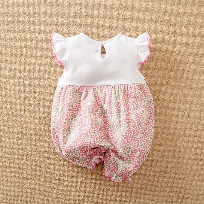 Cute Giraffe + Zebra With Floral Print Long Sleeve Baby Girl Clothes White - Image 3