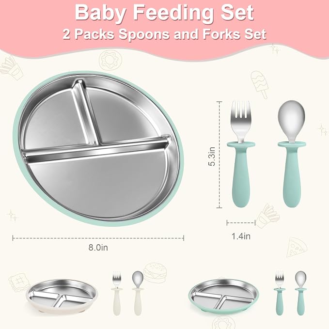 Bella’s Friends Baby Feeding Set, 2 Pack Stainless Steel Divided Plate - Image 6