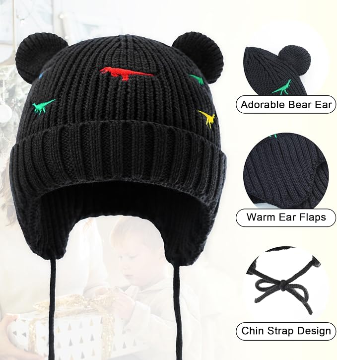 XIAOHAWANG Baby Hat Cute Bear Toddler Earflap Beanie Warm - Image 4