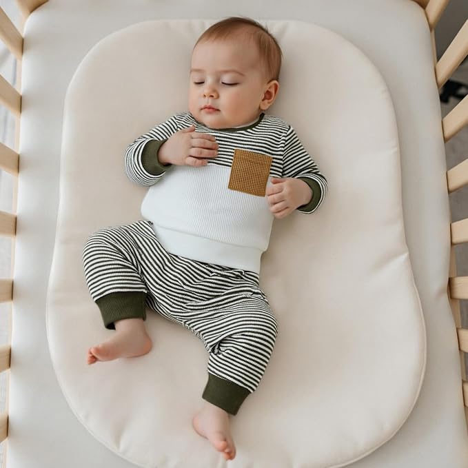 Toddler Baby Boy Fall Clothes Waffle Outfit Long Sleeve Color Blocking - Image 2