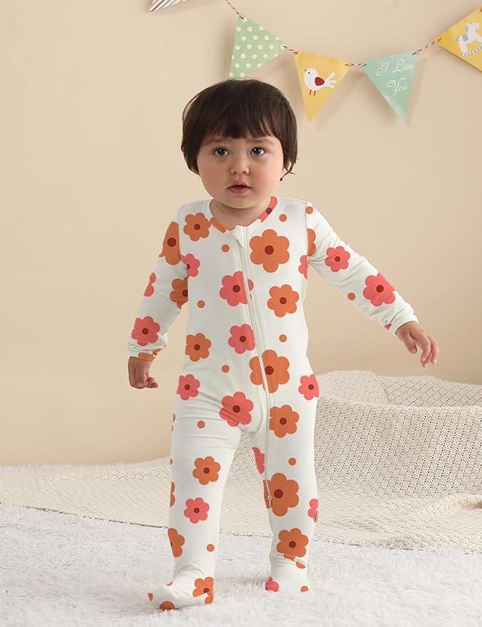 Jimonda Baby Girls Boys Footed Pajamas, Rayon From Bamboo, 2 Way Zipper Long - Image 7