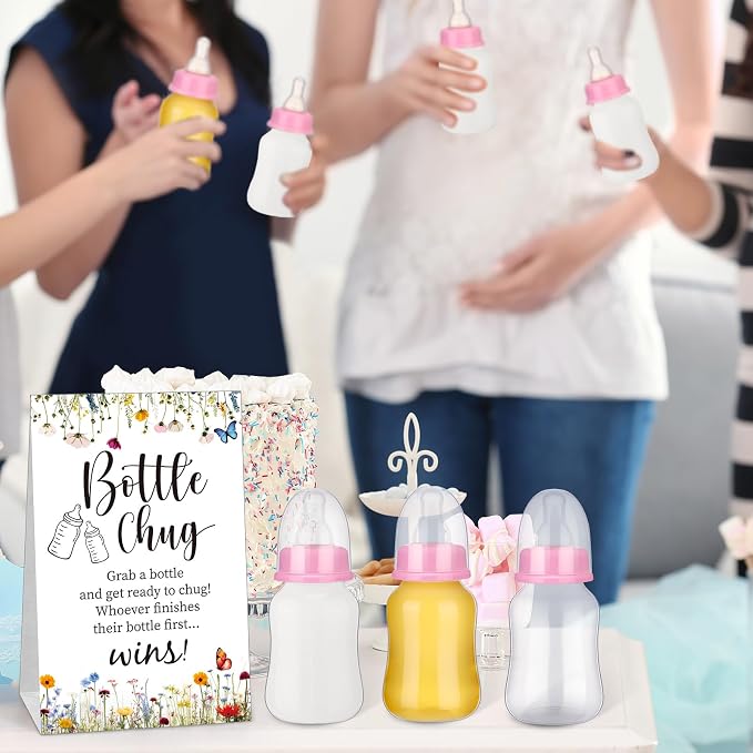 TrelaCo Bottle Chug Baby Shower Game Sign 20 Pcs Baby Bottles Shower Favor - Image 4