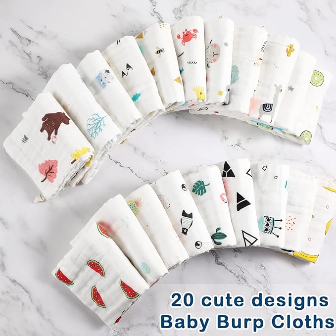 Chumia 20 Pack Muslin Baby Burp Cloths Large 20 x 10 Inches Cotton Baby Burp - Image 4