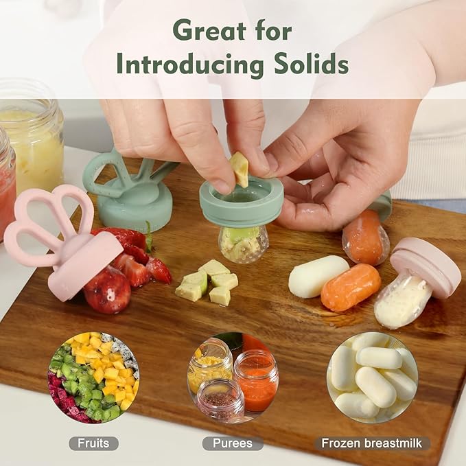Bessentials Carrot Baby Fresh Fruit Food Feeder & 2 Pack Silicone Mesh Feeders - Image 3