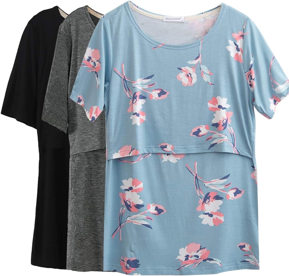 Smallshow Women's Maternity Nursing Tops Short Sleeve Breastfeeding Clothes by Smallshow
