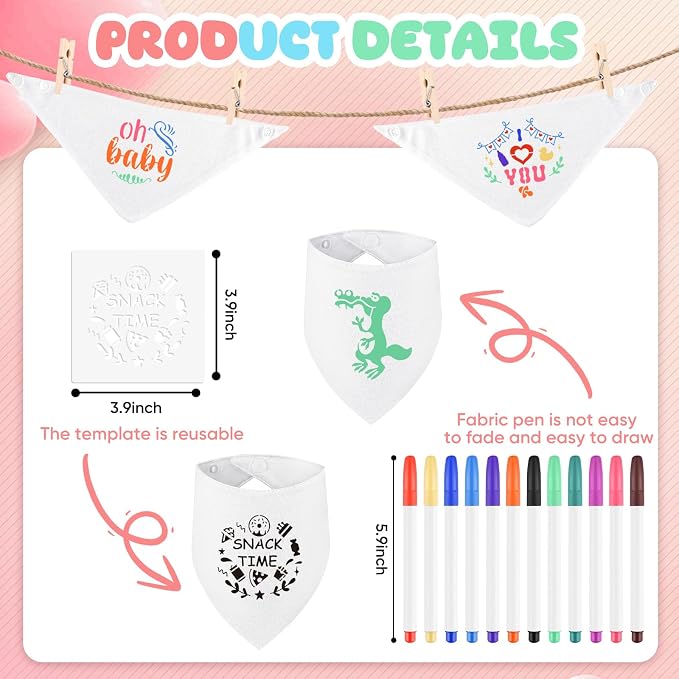 NACHLYNN 67 Pcs White Baby Bibs Baby Shower Games Set Including 12 Blank Baby - Image 4