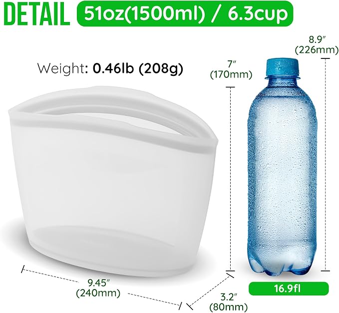 Premium Platinum Silicone Reusable Food Storage Bag 6.3 Cup, Airtight Zip Lock - Image 7