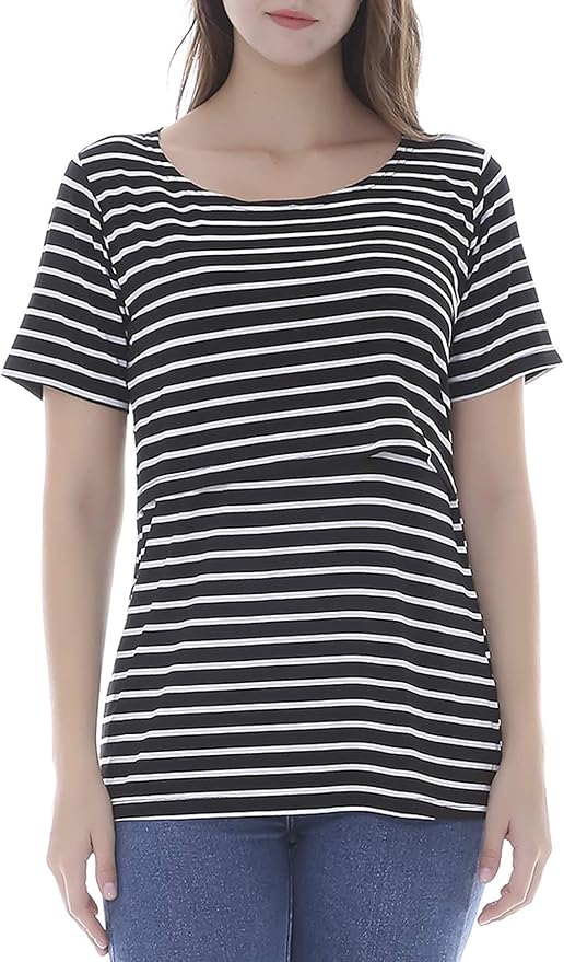 Smallshow Women's Maternity Nursing Tops Short Sleeve Breastfeeding Clothes - Image 6