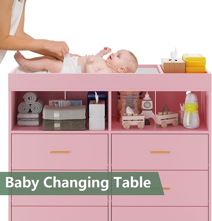 Changing Table Dresser with Drawers, Baby Dresser with Changing Table Top - Image 4