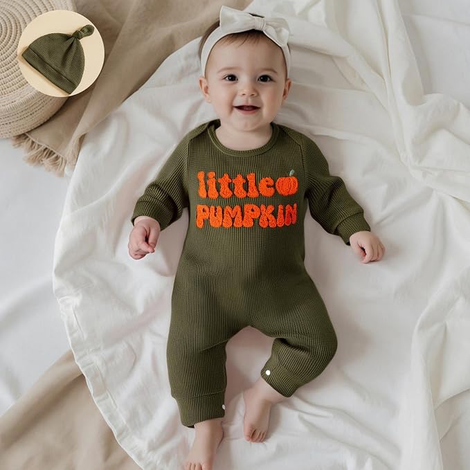 Newborn Infant Baby Boy Halloween Outfit Little Pumpkin Embroidery Romper - Image 4