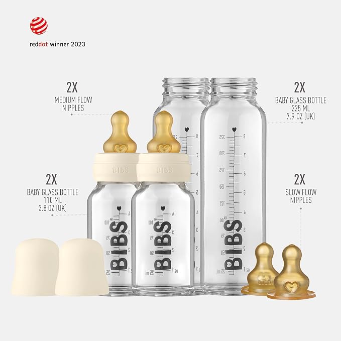 Bibs Baby Glass Bottle Starter Kit 4 Bottles, 3.7 oz & 7.6 oz | Anti-Colic - Image 2