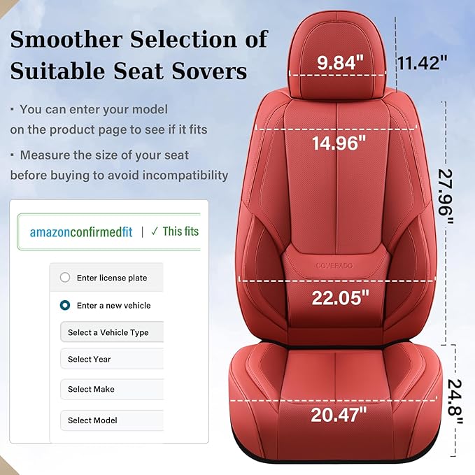 Coverado Car Seat Covers Full Set, Car Seat Protector Waterproof, Nappa Leather - Image 7