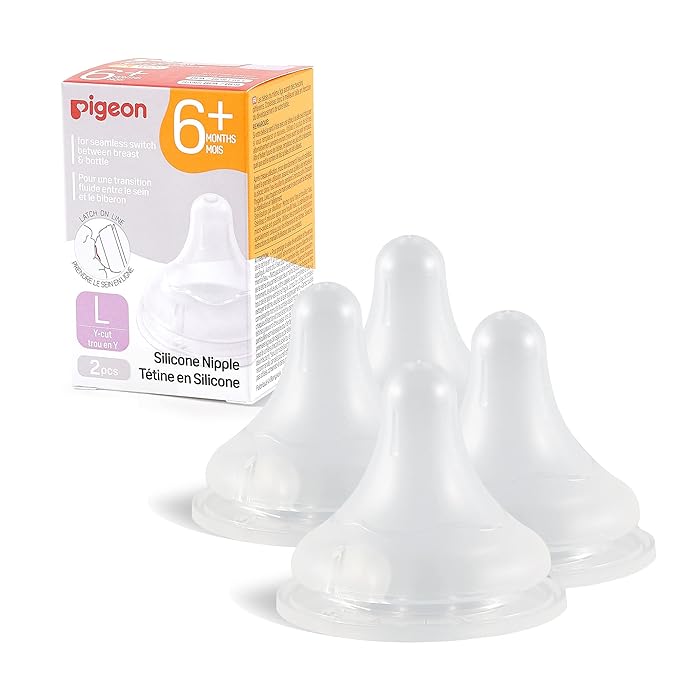 Pigeon Silicone Nipple with Latch-On Line, Natural Feel, 6+ Months by PIGEON