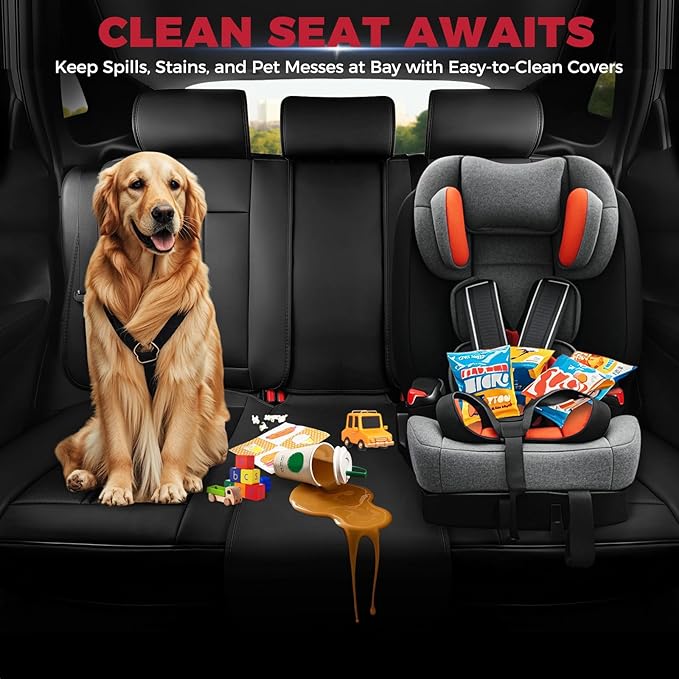 FREESOO Leather Car Seat Covers Full Set, Waterproof Black Seat Covers - Image 7